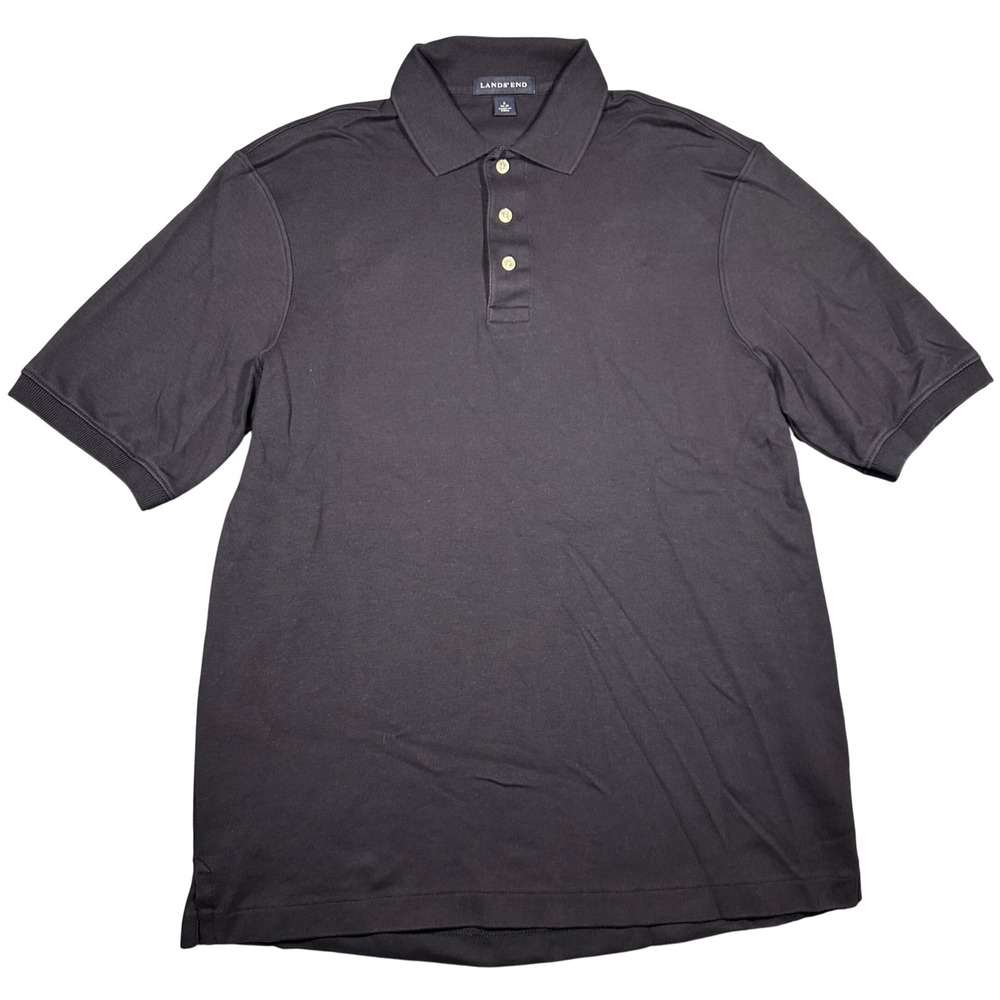 Lands End Mens Short Sleeve Polo Shirt Black Cotton Size S 34-36 RN62830